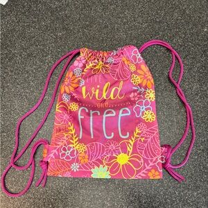 Pink Floral Drawstring Backpack